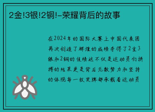 2金!3银!2铜!-荣耀背后的故事