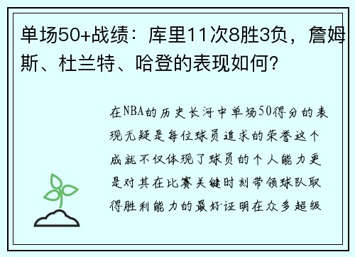 单场50+战绩：库里11次8胜3负，詹姆斯、杜兰特、哈登的表现如何？