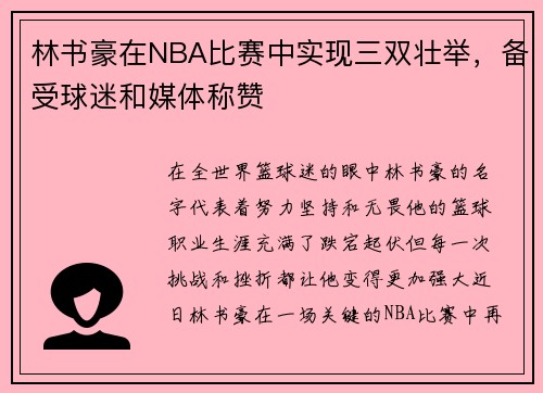 林书豪在NBA比赛中实现三双壮举，备受球迷和媒体称赞