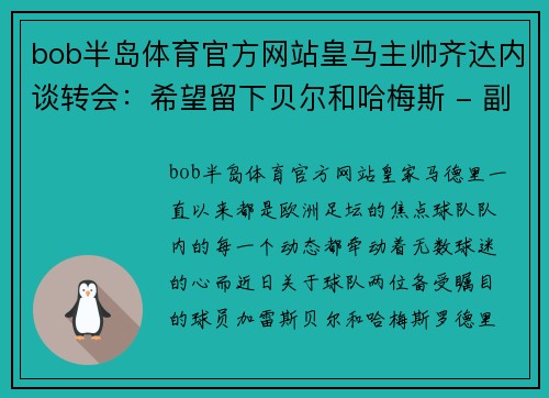 bob半岛体育官方网站皇马主帅齐达内谈转会：希望留下贝尔和哈梅斯 - 副本