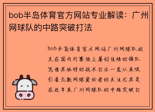 bob半岛体育官方网站专业解读：广州网球队的中路突破打法