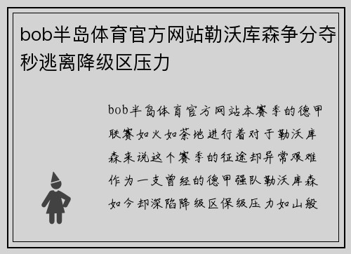 bob半岛体育官方网站勒沃库森争分夺秒逃离降级区压力