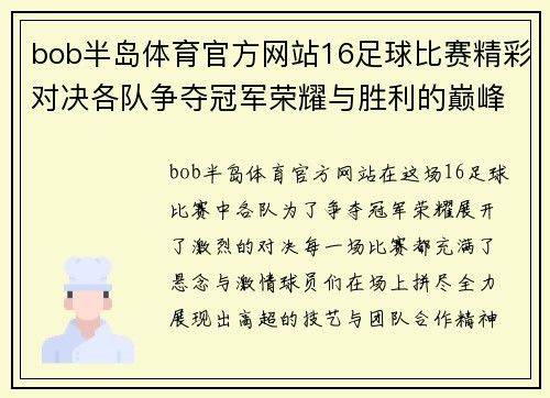 bob半岛体育官方网站16足球比赛精彩对决各队争夺冠军荣耀与胜利的巅峰时刻